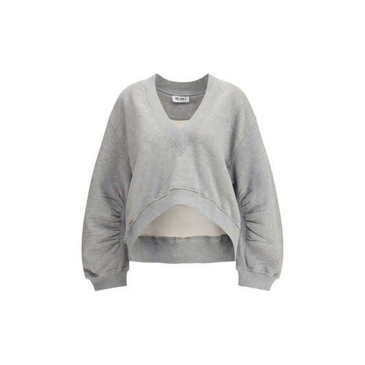 The Attico Gray Cotton Sweatshirt with deep V-neckline and tone-on-tone logo, featuring an oversized gauzy fleece design and faded grey finish.