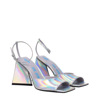 The Attico Gray Leather Platform Sandals with high heels, buckle closure, open toe, and eco leather in silver. MPN: S599E086002.