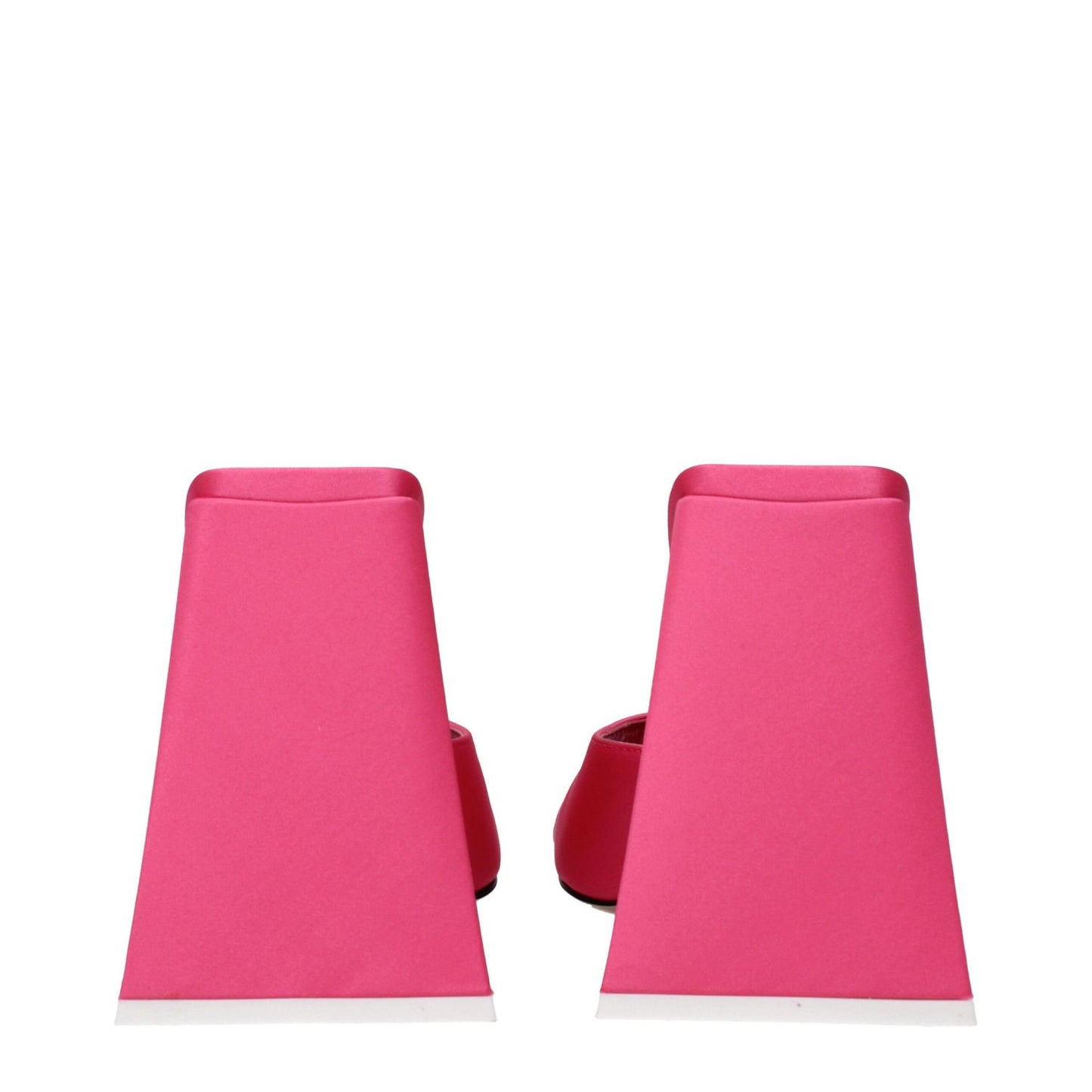 The Attico Pink Fabric Platform Sandals with high heels and open toe design, featuring leather sole, view from the back.