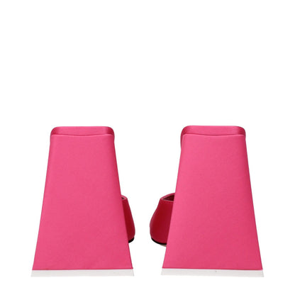 The Attico Pink Fabric Platform Sandals with high heels and open toe design, featuring leather sole, view from the back.