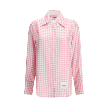 Thom Browne Multicolor Silk Pattern Shirt in pink gingham with point collar and buttoned cuffs, offering timeless sophistication.