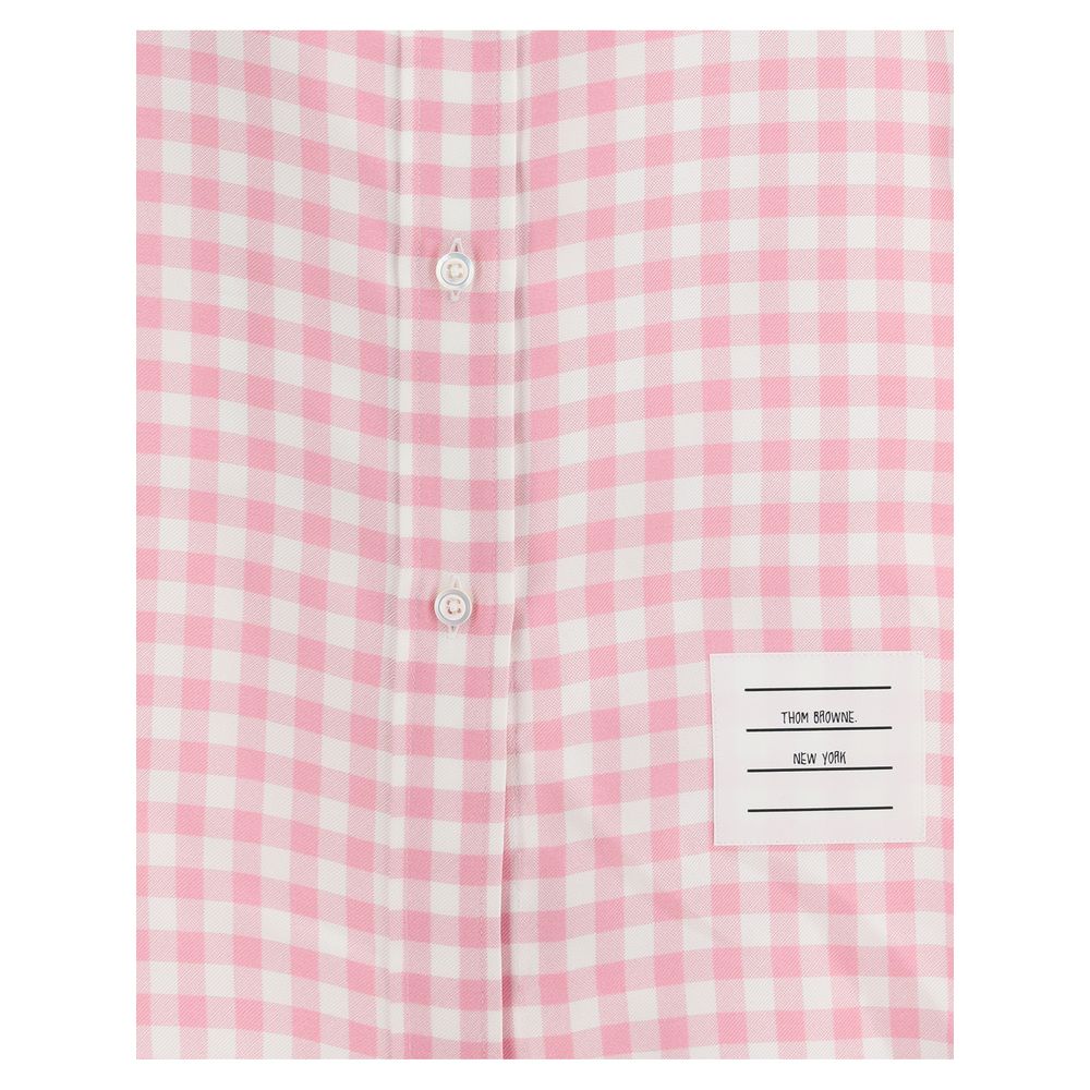 Thom Browne Multicolor Silk Pattern Shirt in light pink gingham, featuring button fastening and label detail for sophisticated style.