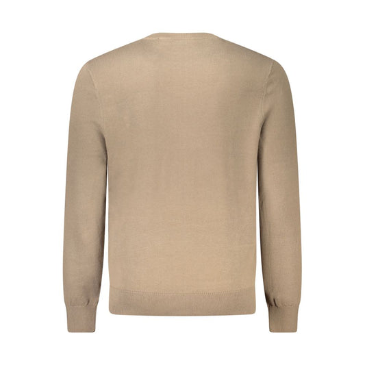 Back view of Timberland Brown Cotton Men Sweater showcasing long sleeves and crew neck made from organic cotton.