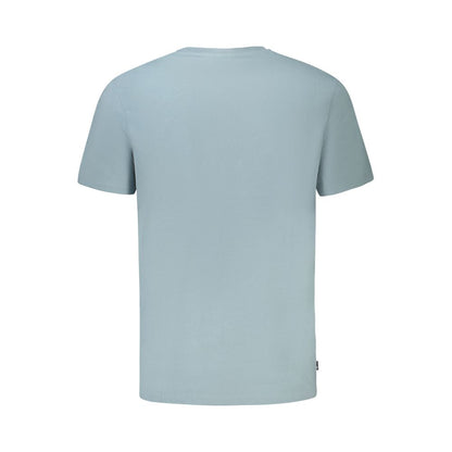 Back view of Timberland Light Blue Organic Cotton Men T-Shirt, showing plain design with short sleeves, made from 100% organic cotton.