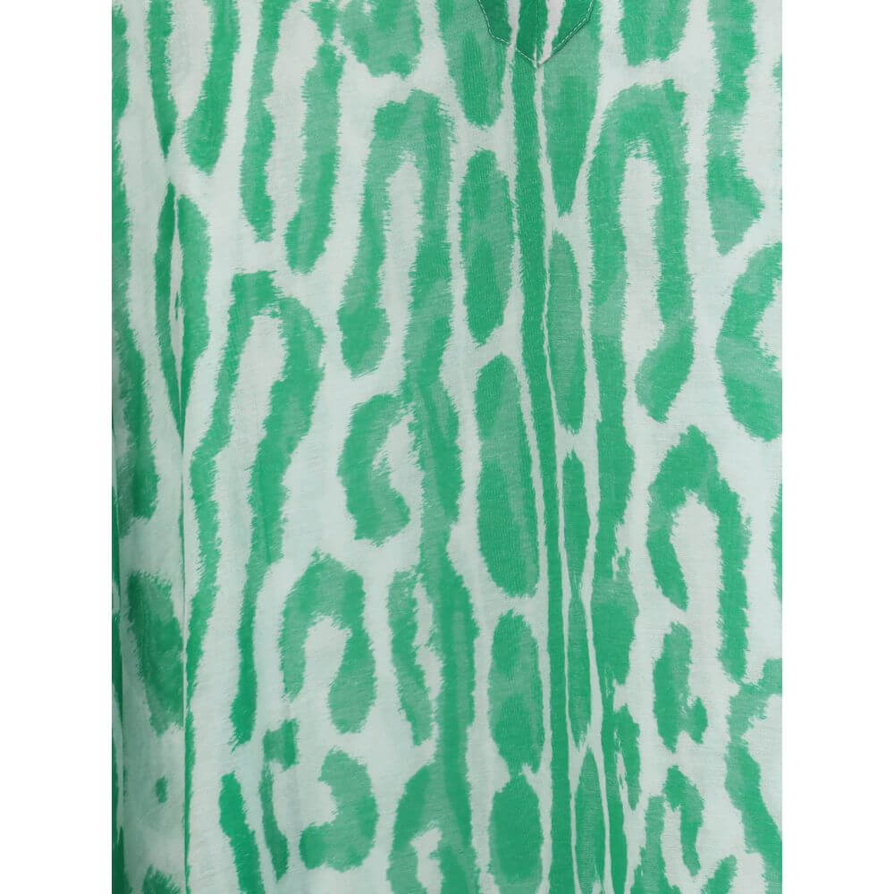 Tom Ford Green Cotton Casual Dress with vibrant green animal print pattern, semi-sheer fabric, and asymmetrical silhouette for bold style.