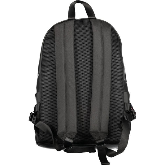 Tommy Hilfiger Black Polyester Backpack with adjustable straps and contrasting details, rear view.