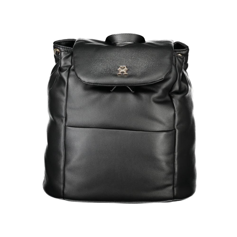 Tommy Hilfiger Black Polyester Women Backpack with sleek design and external pocket