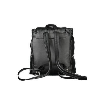 Tommy Hilfiger Black Polyester Women Backpack with adjustable straps and sleek design, back view