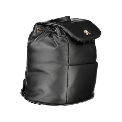 Tommy Hilfiger Black Polyester Women Backpack with sleek design and gold hardware detailing
