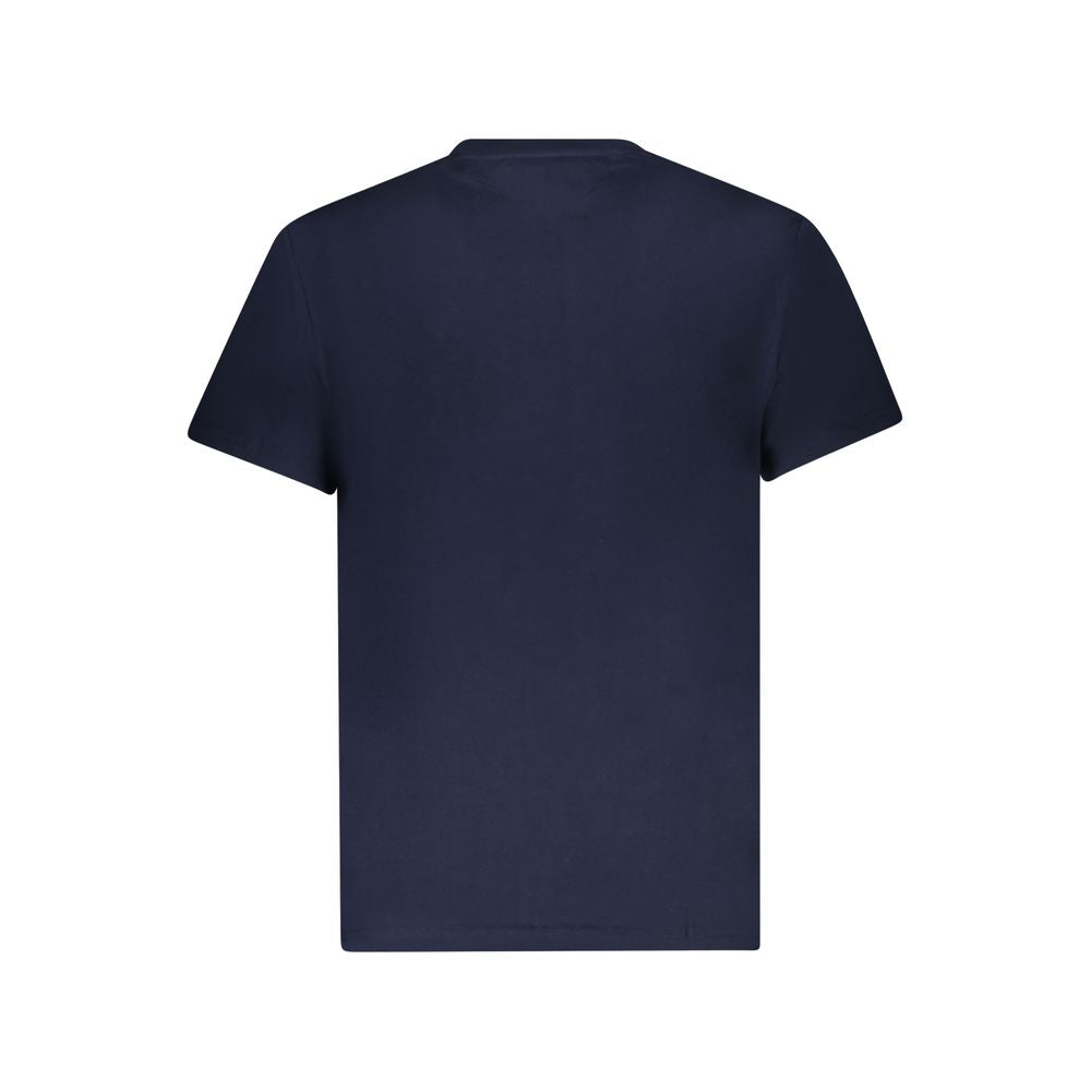 Tommy Hilfiger Blue Cotton Men T-Shirt, back view, showing short sleeves and sustainable fabric in bold blue color.