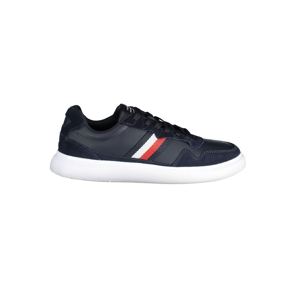 Tommy Hilfiger Blue Leather Men Sneaker with iconic logo and sophisticated design.