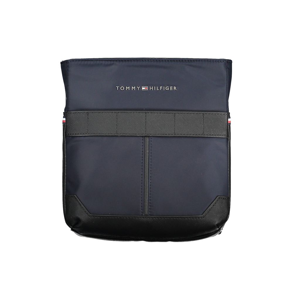 Tommy Hilfiger Blue Polyester Men Shoulder Bag with logo and strap, eco-friendly design with zip closure and external pockets.