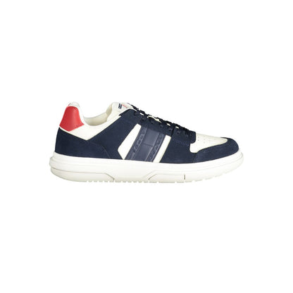 Tommy Hilfiger Blue Polyester Sneaker with white and red details, sports shoe with laces, removable insole, and logo print.