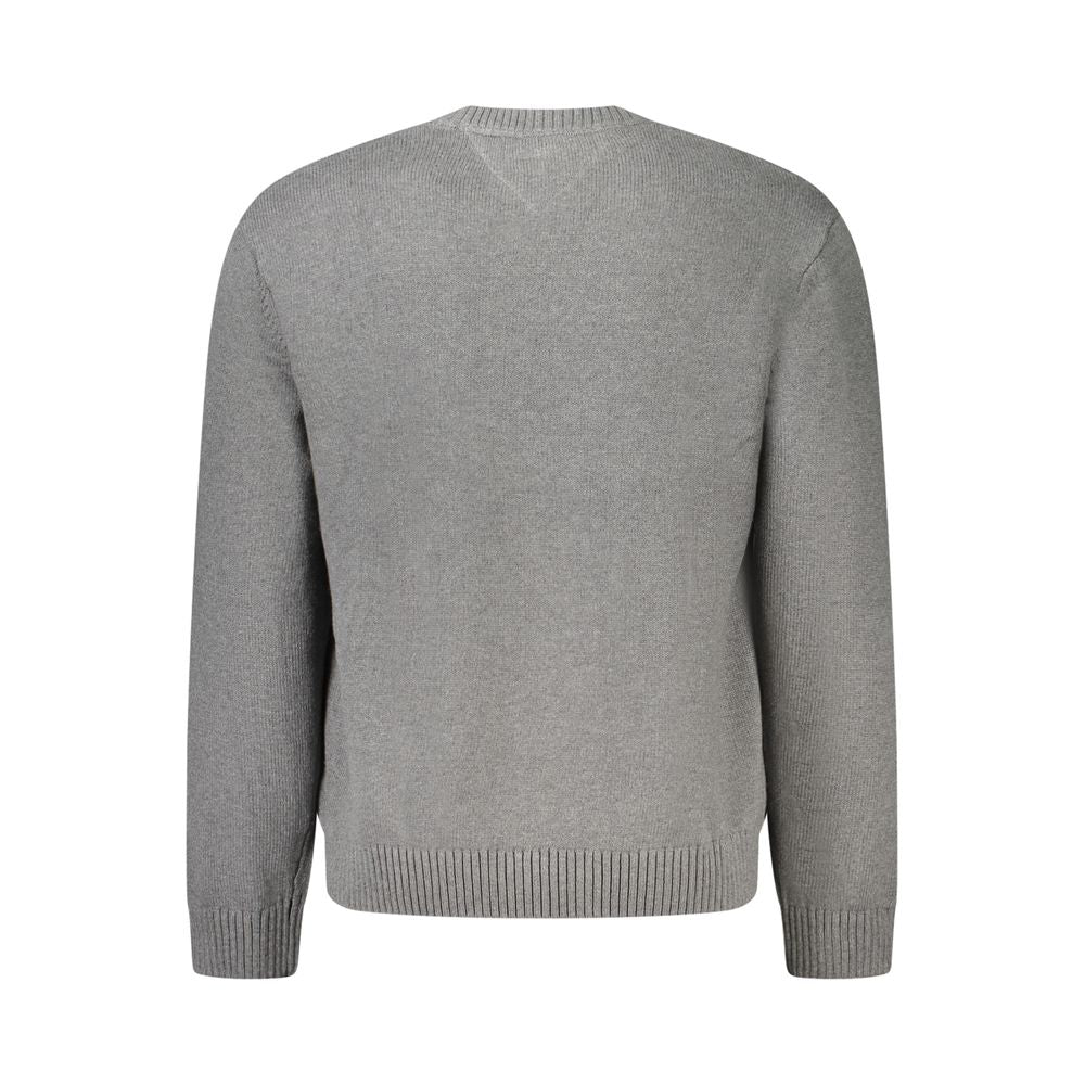 Tommy Hilfiger Gray Cotton Men Sweater with long sleeves and crew neck, showcasing classic American style and subtle logo embroidery.