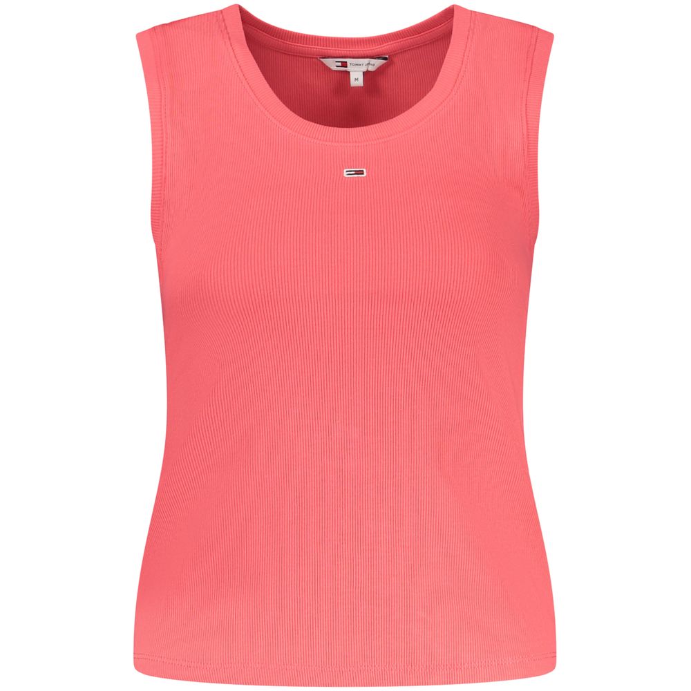 Tommy Hilfiger Pink Cotton Tank Top with wide neckline and embroidered logo, made from 95% regenerative cotton.