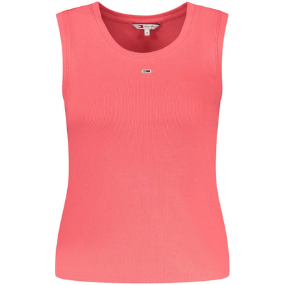 Tommy Hilfiger Pink Cotton Tank Top with wide neckline and embroidered logo, made from 95% regenerative cotton.
