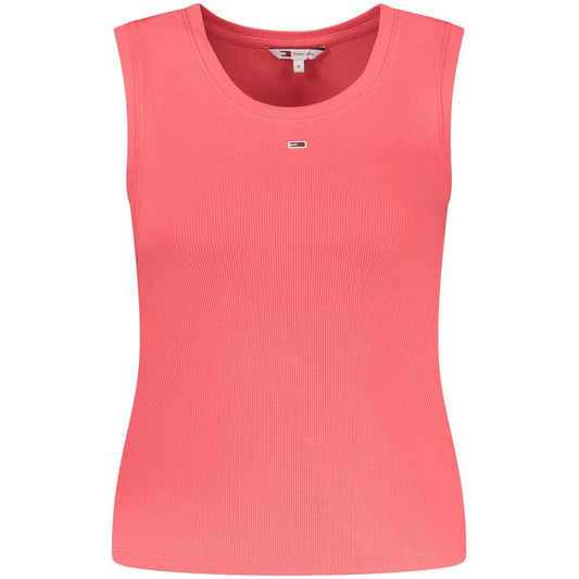 Tommy Hilfiger Pink Cotton Tank Top with wide neckline, embroidery, and logo, made of 95% regenerative cotton.