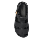 Tory Burch Sandals Black with multiple straps, logo detail, cushioned sole, and open toe. Kira Fisherman Sport leather sandal, size 3 cm sole.