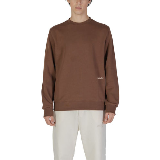 Underclub Brown Cotton Sweatshirt with crew neck and ribbed hem, model 24IUC80124 shown on a person.