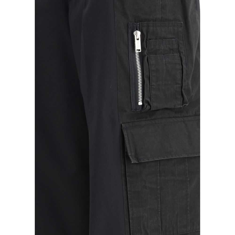 Close-up of Undercover Black Polyester Cargo Pants with side cargo pocket and zipper detail