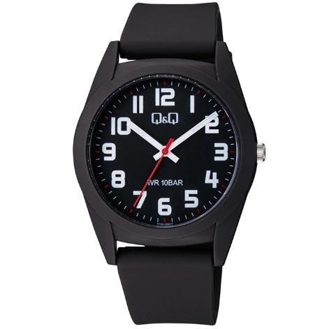 Q&Q Mod. GENT ONLY TIME wristwatch with water resistance 10 ATM, 38 mm plastic case, silicon and fabric strap, quartz movement.