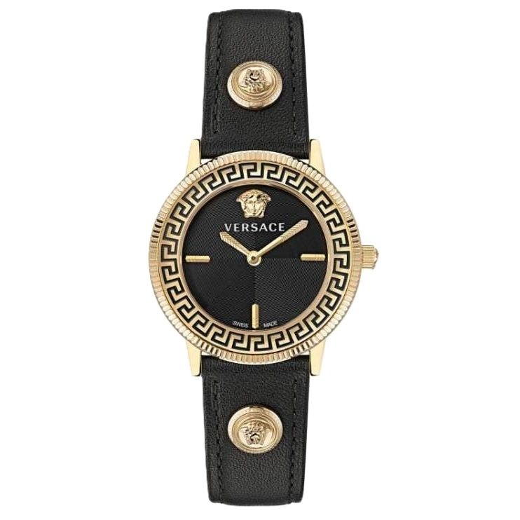 VERSACE Mod. V-TRIBUTE 2H leather strap watch with gold IP stainless steel case, water resistant, made in Switzerland, official packaging.