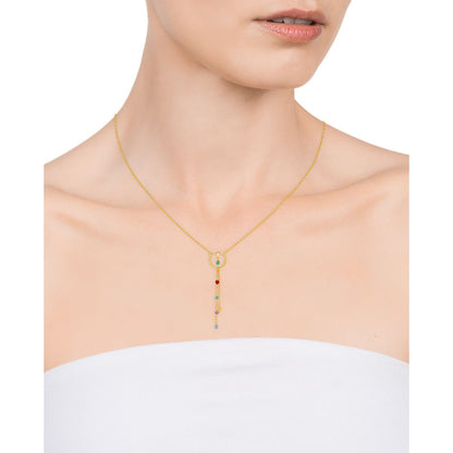 Model wearing VICEROY JEWELS Mod. 13007C100-59 necklace, gold chain with colorful stones, ideal for ladies, quartz movement, 32mm case.