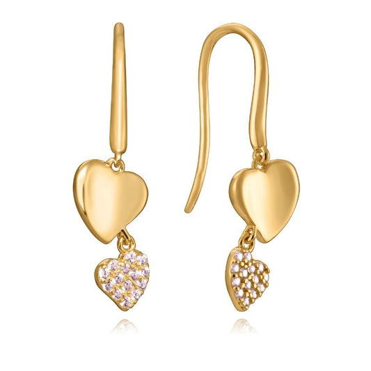 Gold heart-shaped earrings with glittering accents, perfect for elegant occasions and gifting.