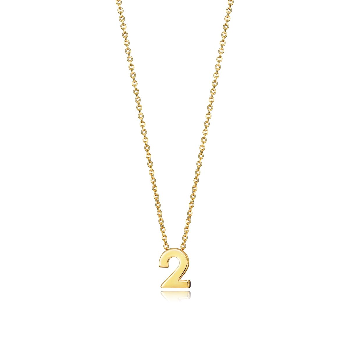 Gold necklace featuring a pendant with the number '2', symbolic and elegant design.