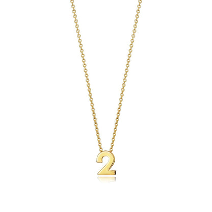 Gold necklace featuring a pendant with the number '2', symbolic and elegant design.