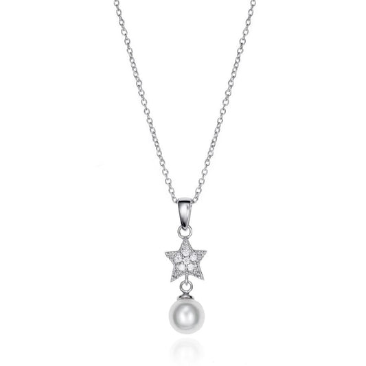 Silver necklace with star and pearl pendant, featuring VICEROY JEWELS Mod. 71046C000-68 for ladies, quartz analog, 925° silver.