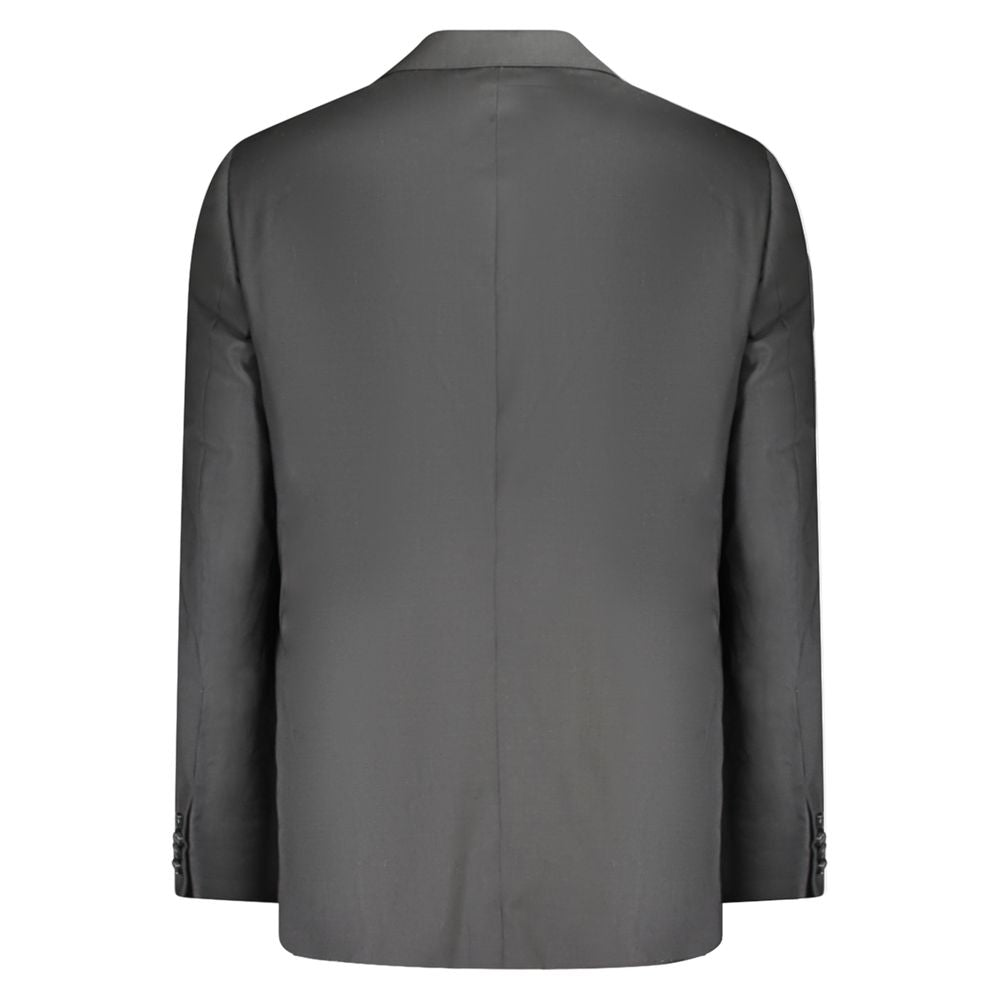 Back view of Valentino Black Wool Men Jacket showing classic cut and refined tailoring.