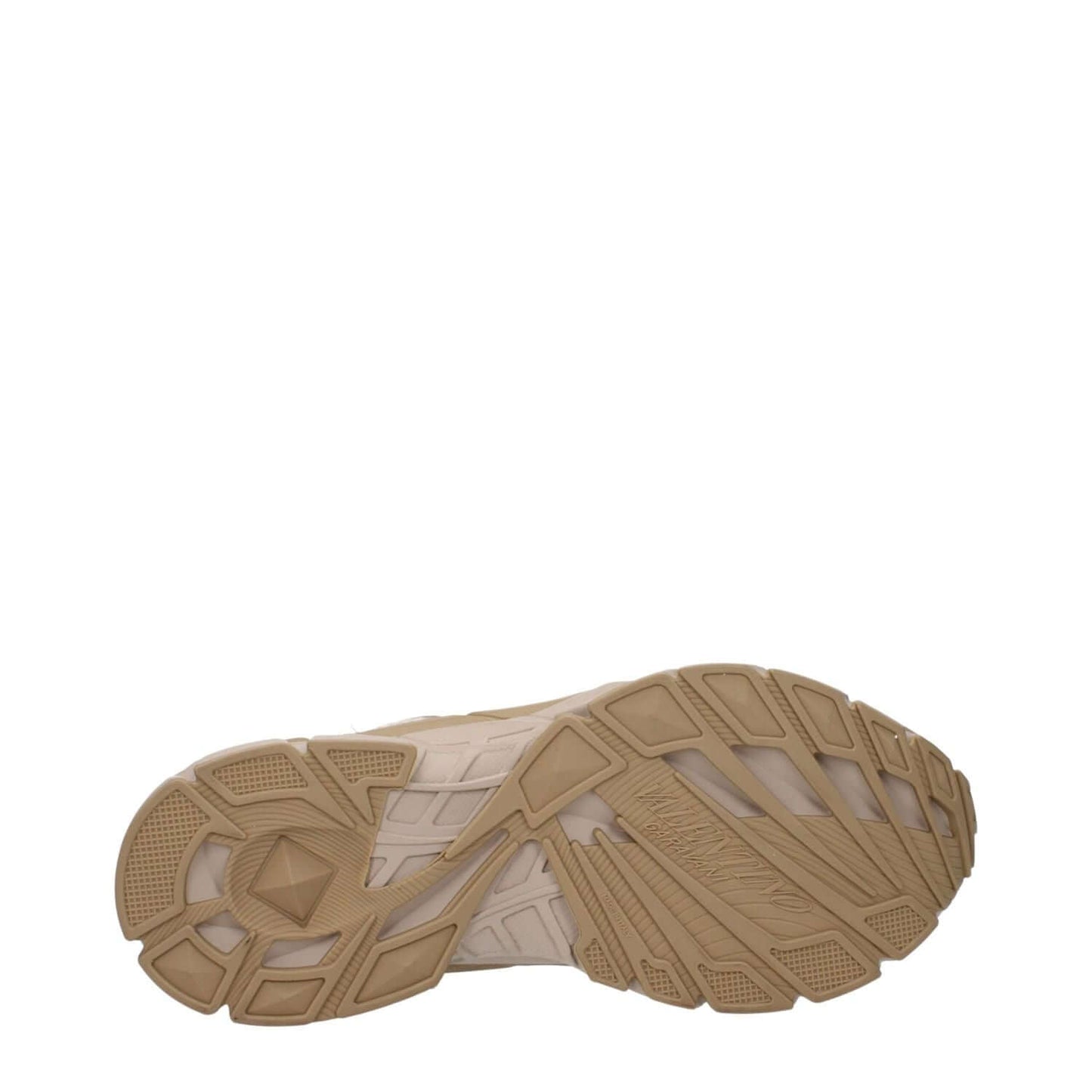 Sole view of Valentino Garavani Beige Fabric Low Top Sneakers with rubber outsole and round toe design.