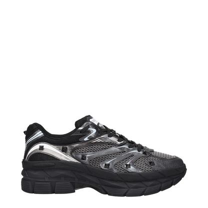 Valentino Garavani Black Fabric Athletic Sneakers with studs, lace-up, rubber sole, logo accents, and round toe, style casual.