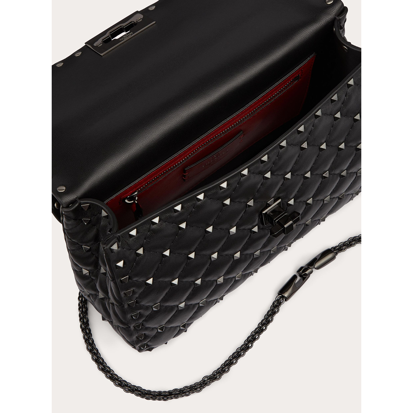 Valentino Garavani Black Nappa Leather Medium Rockstudt Spike Bag