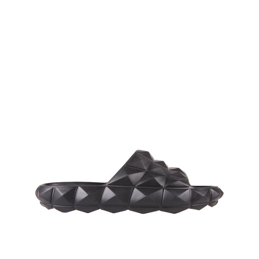 Valentino Garavani Black Rubber Slippers with all-over studs, open toe design. Made in Italy. Perfect for men.