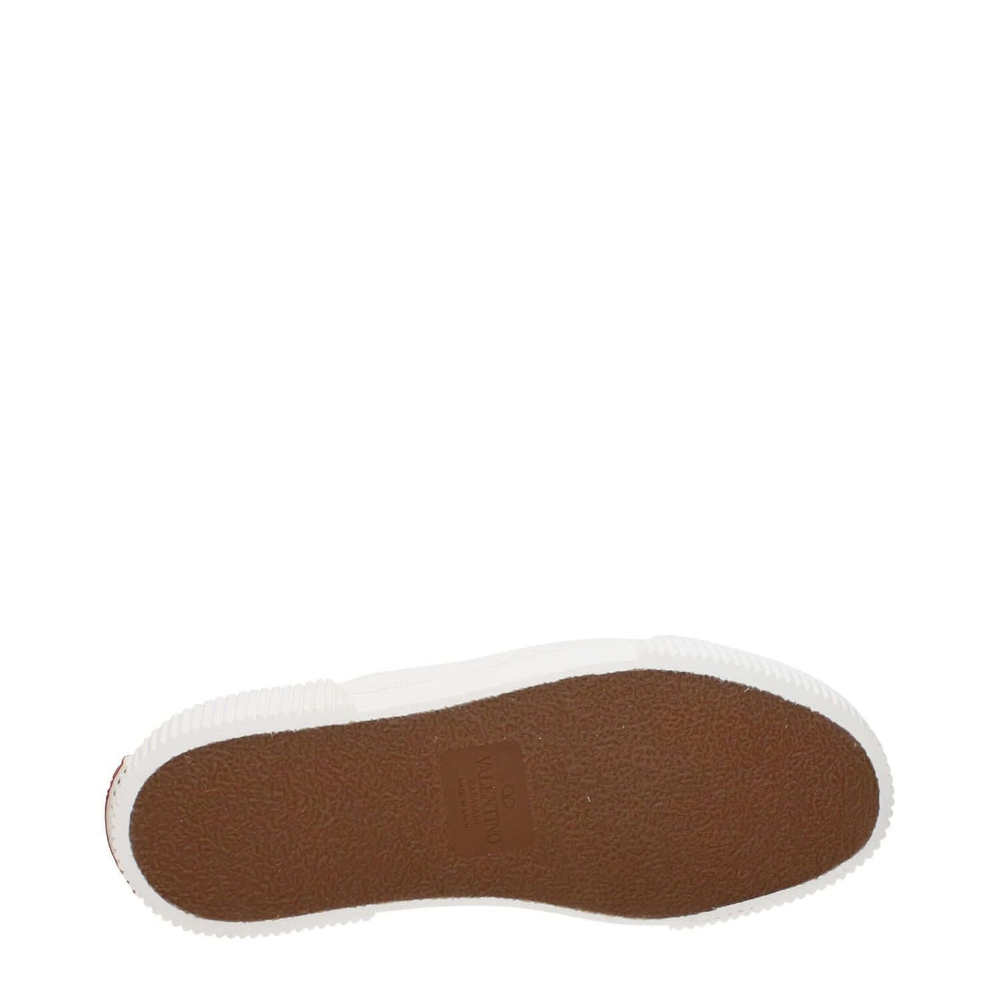 Sole of Valentino Garavani Brown Fabric Slip-On Loafers showcasing rubber material with round toe design.