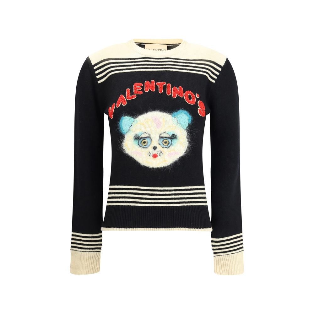 Valentino Multicolor Fleece Wool Sweatshirt with front embroidery and ribbed neck, perfect for an elegant and casual AW25 look.