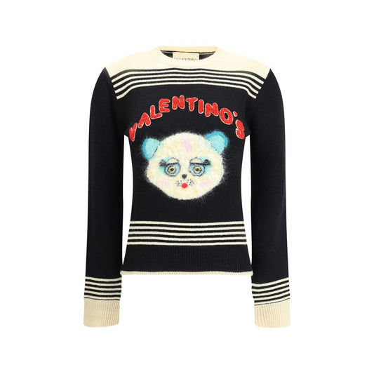 Valentino Multicolor Fleece Wool Sweatshirt with front embroidery and ribbed neck, perfect for an elegant and casual AW25 look.