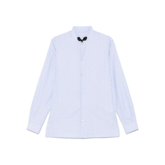 Valentino Striped shirt in light blue cotton with front button fastening and embroidered motif, featuring buttoned cuffs.
