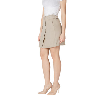 Vila Clothes Beige Cotton Mini Skirt Vila Clothes