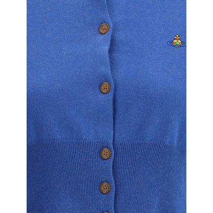 Vivienne Westwood Blue Cotton Cardigan with round neckline, long sleeves, button closure, Orb logo, slim fit blend of cotton and Kashmir.