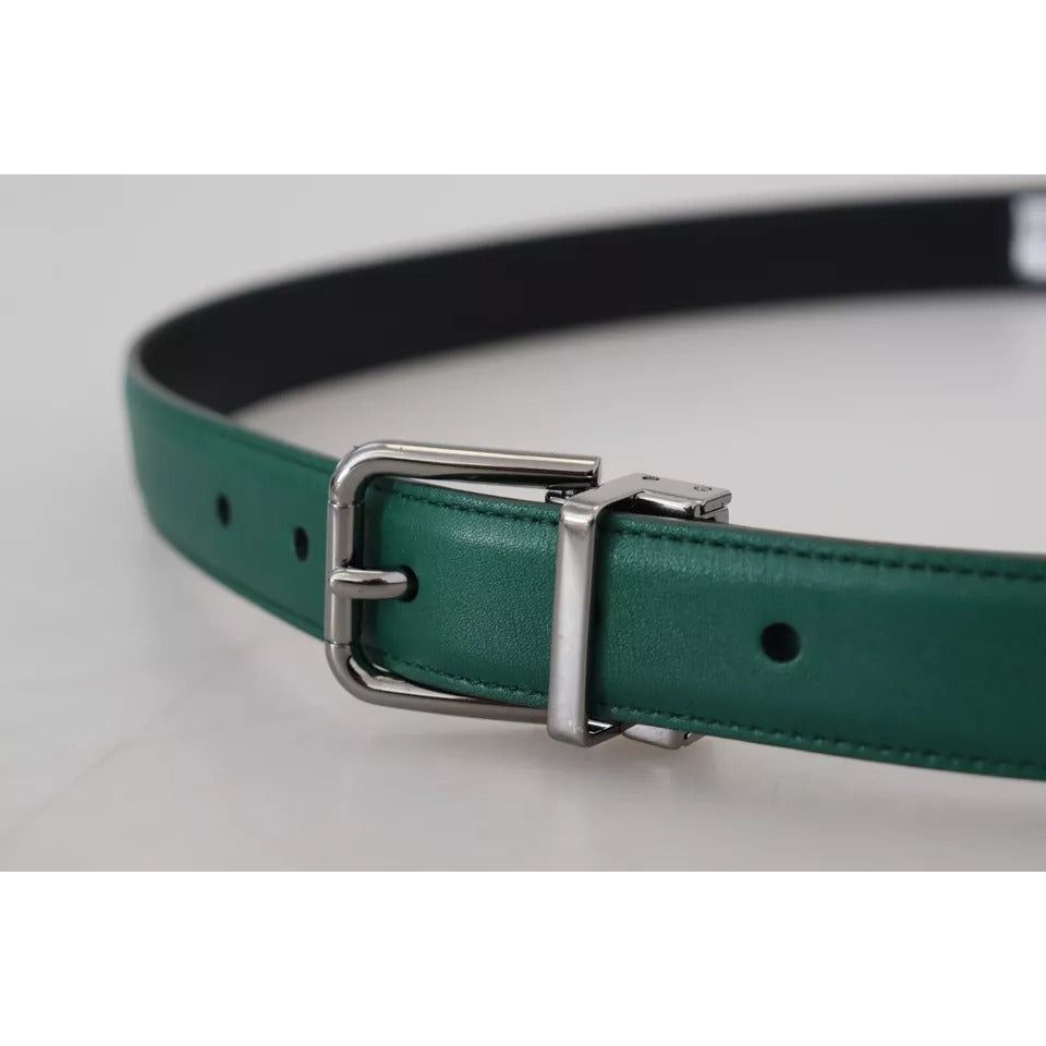 Green Calf Leather Silver Tone Metal Buckle Belt Dolce & Gabbana