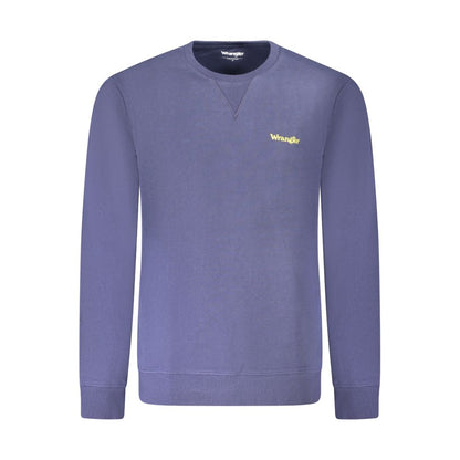 Wrangler Blue Cotton Men Sweater with long sleeves and subtle logo, perfect for stylish comfort and timeless fashion.