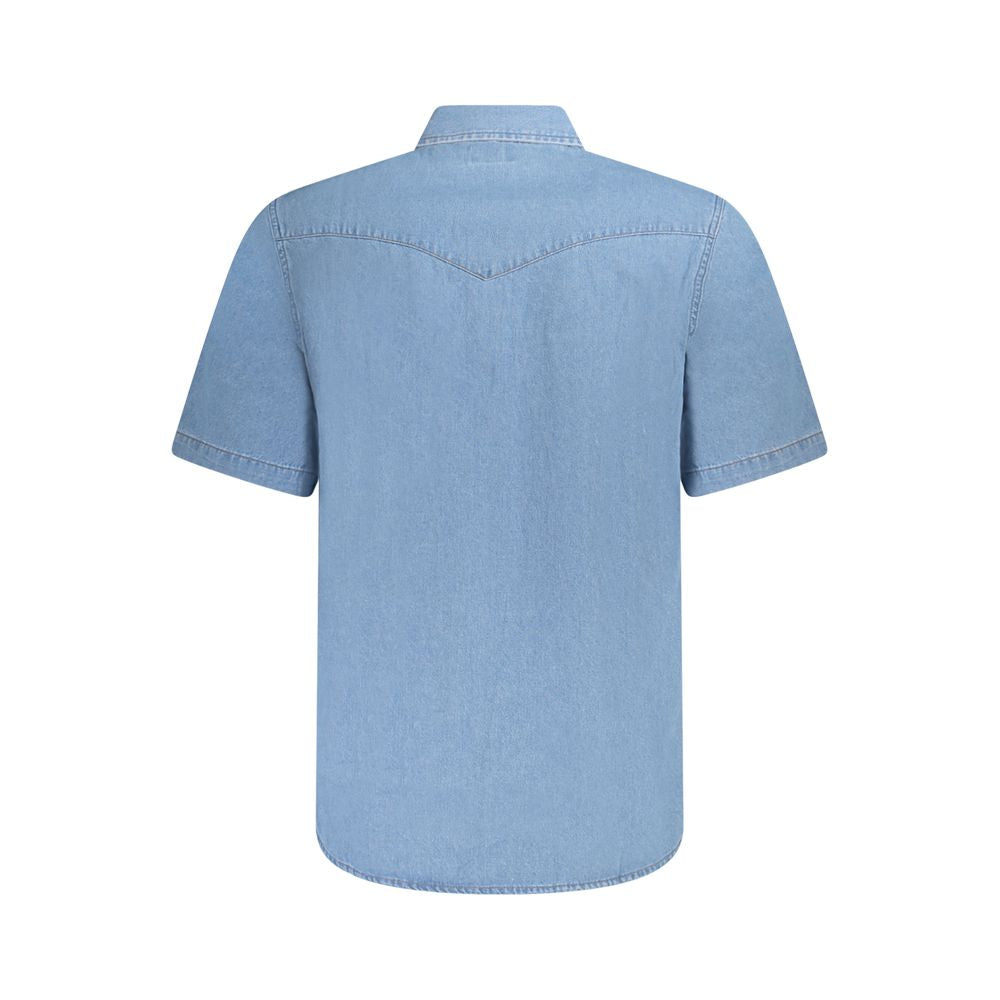 Wrangler Light Blue Cotton Men Shirt with automatic fastenings and two pockets, showcasing the back view of the denim shirt.