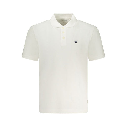 Wrangler White Cotton Polo Shirt with short sleeves, 3 buttons, and logo application.