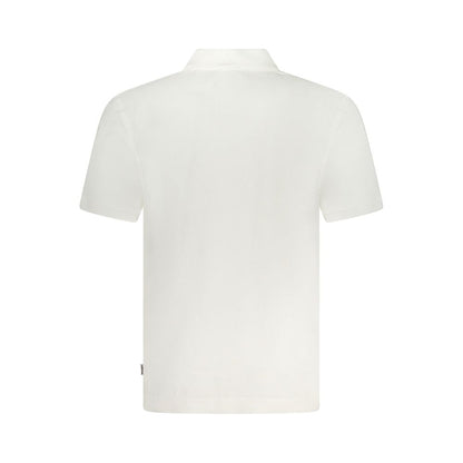 Wrangler White Cotton Polo Shirt with short sleeves, 3 buttons, and logo application, back view.