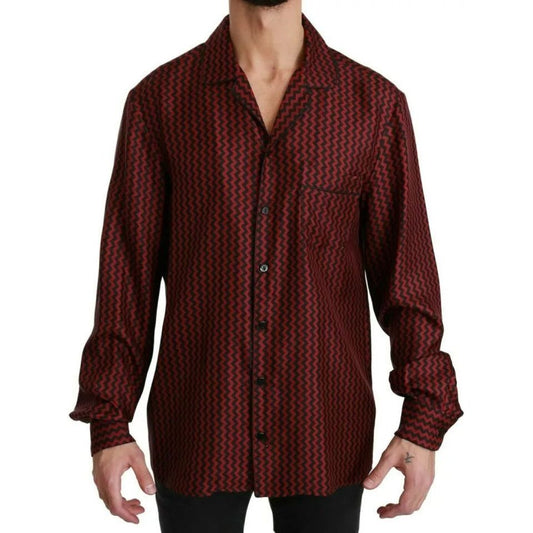 Dolce & Gabbana Black Red Zigzag Pattern Casual Shirt black-red-zigzag-pattern-casual-shirt