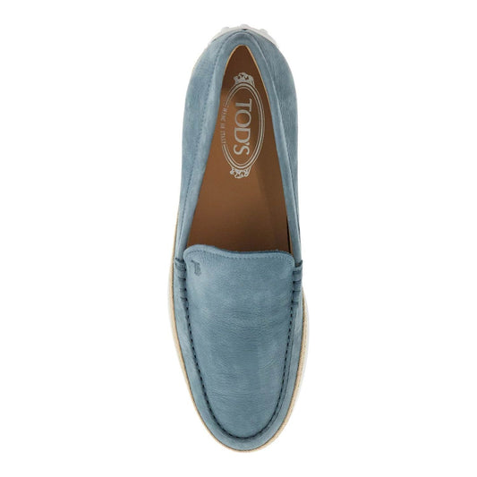 Tod'S light blue calfskin loafers with rubber and rope sole