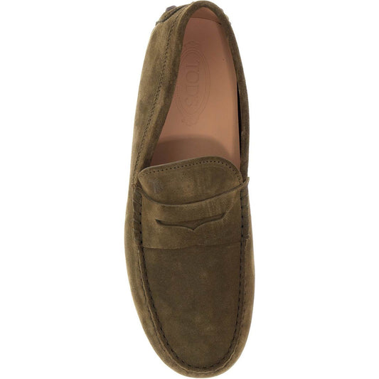 Tod'S olive green suede loafers with rubber sole